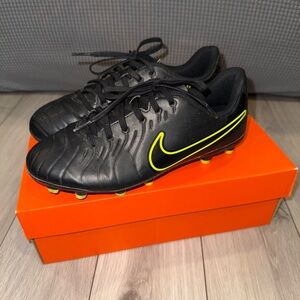 Kids Nike Black Cleats with Neon Highlights
